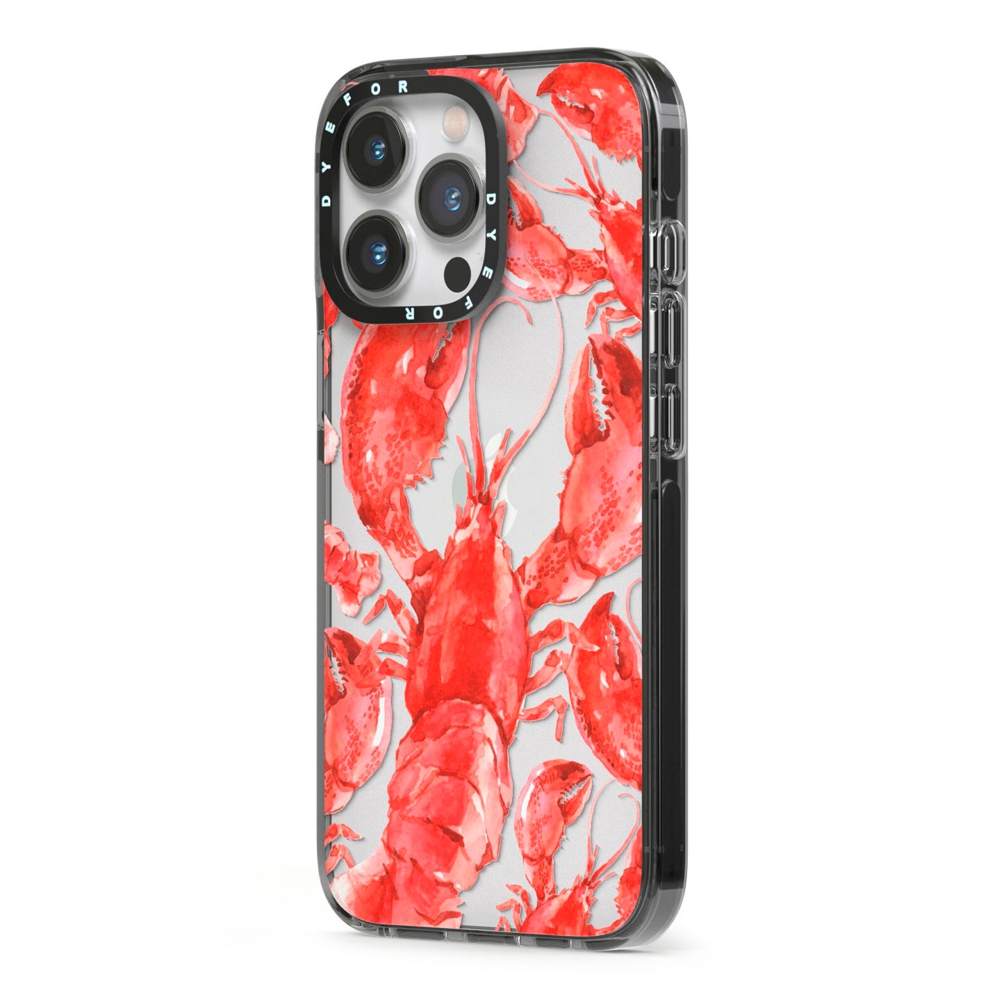 Lobster iPhone 13 Pro Black Impact Case Side Angle on Silver phone