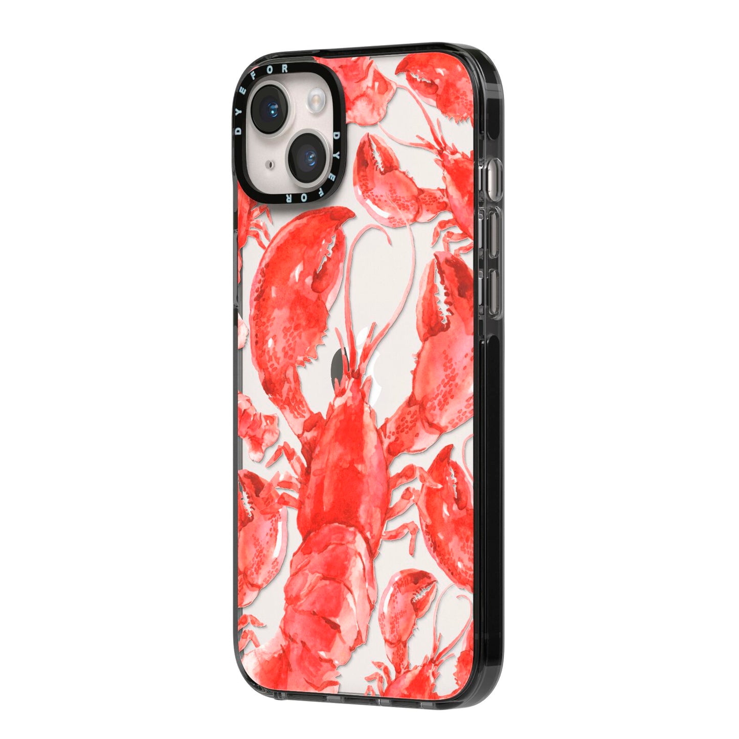 Lobster iPhone 14 Plus Black Impact Case Side Angle on Silver phone
