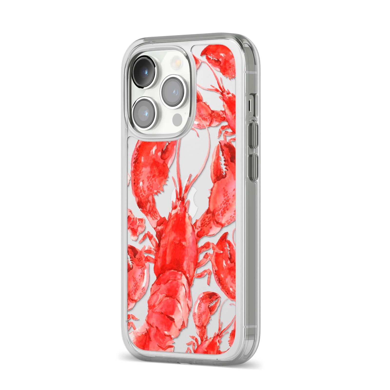 Lobster iPhone 14 Pro Clear Tough Case Silver Angled Image