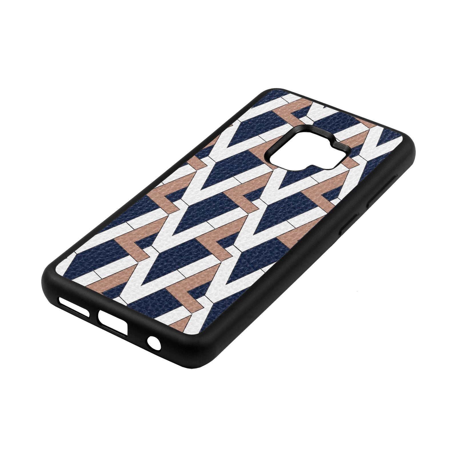 Logo Navy Blue Pebble Leather Samsung S9 Case Side Angle