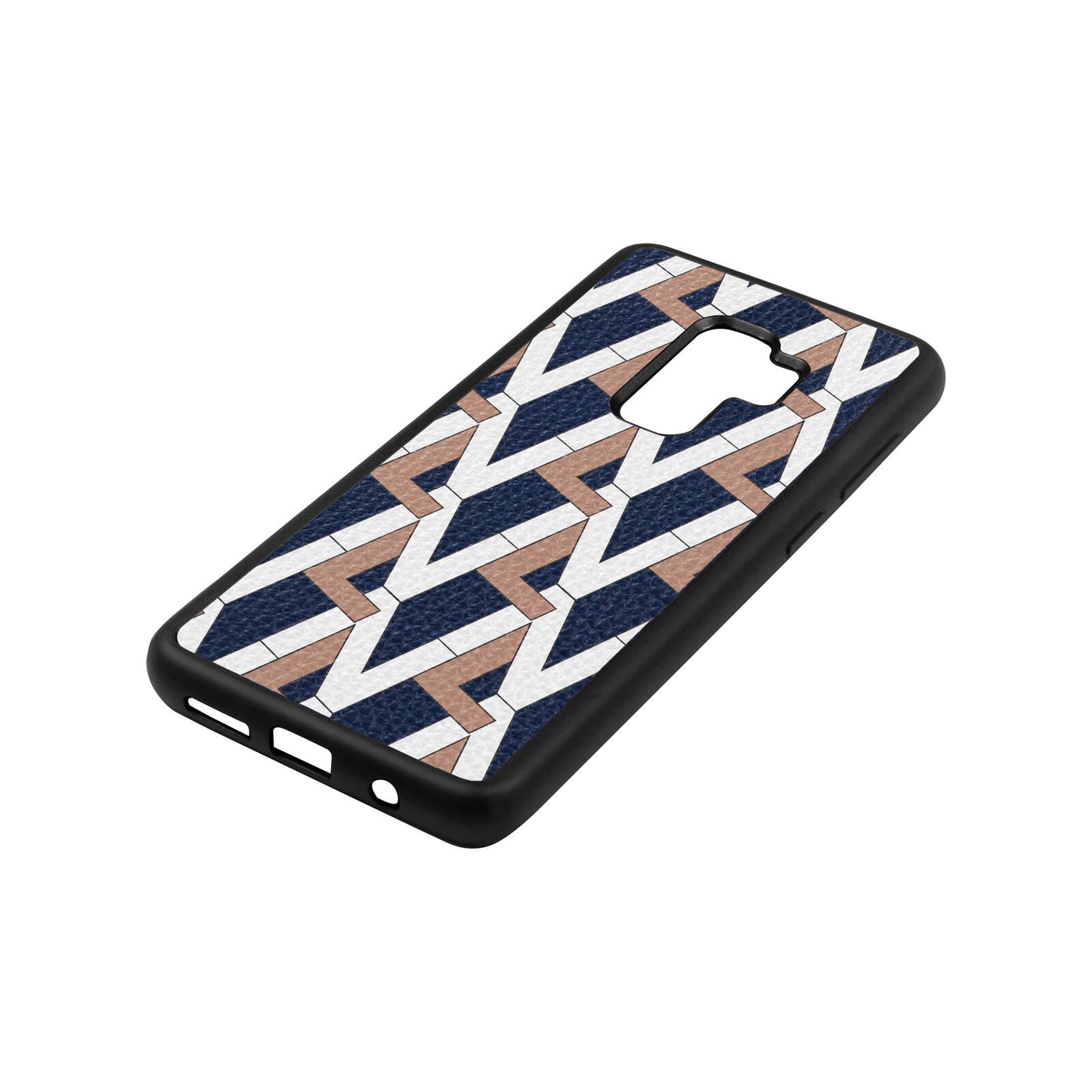 Logo Navy Blue Pebble Leather Samsung S9 Plus Case Side Angle