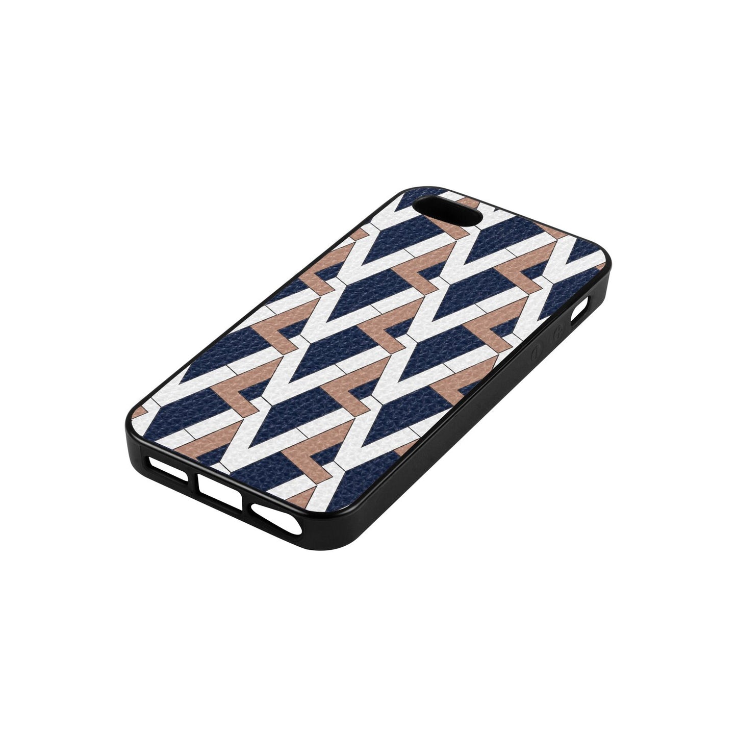 Logo Navy Blue Pebble Leather iPhone 5 Case Side Angle