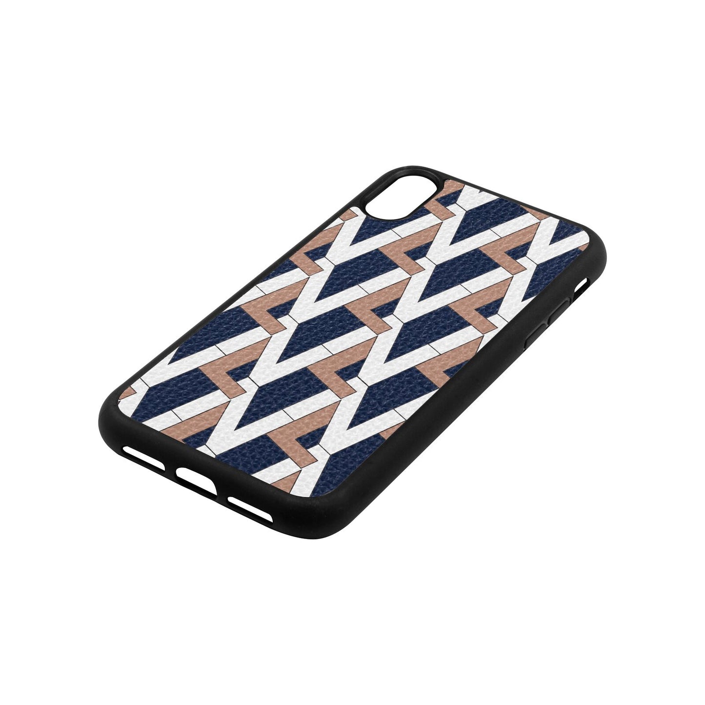 Logo Navy Blue Pebble Leather iPhone Xr Case Side Angle