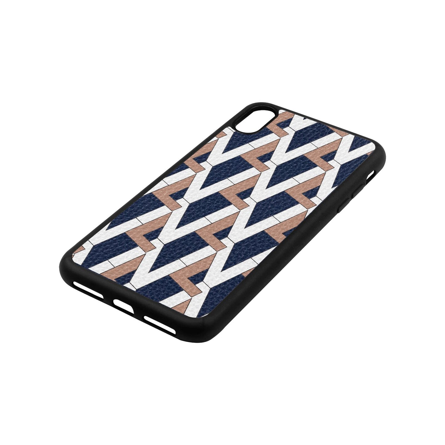 Logo Navy Blue Pebble Leather iPhone Xs Max Case Side Image