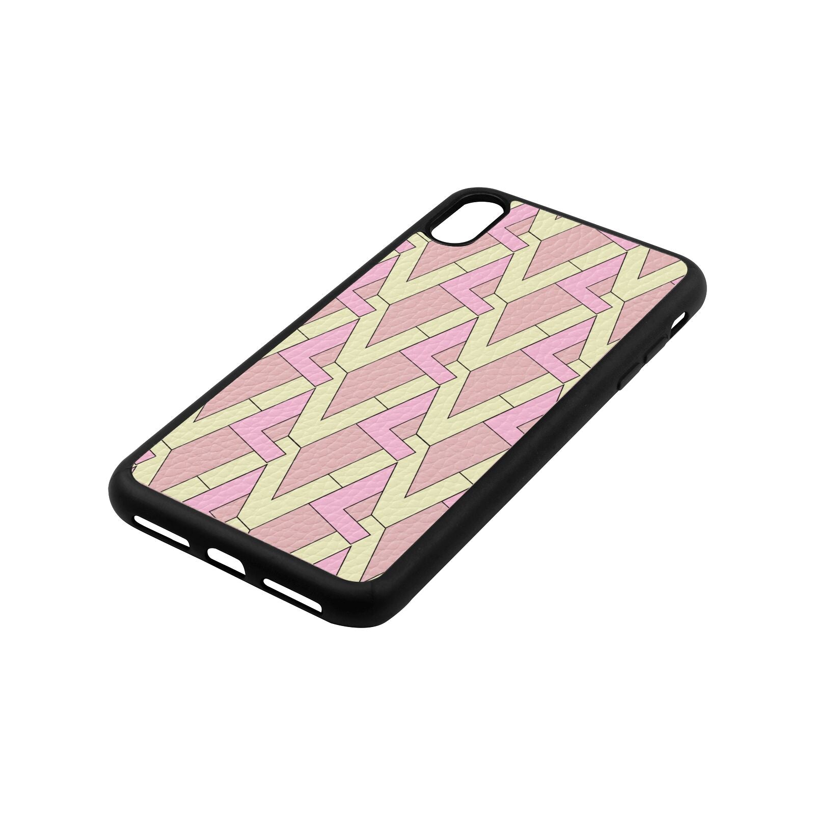 Logo Pink Pebble Leather iPhone Xs Max Case Side Angle