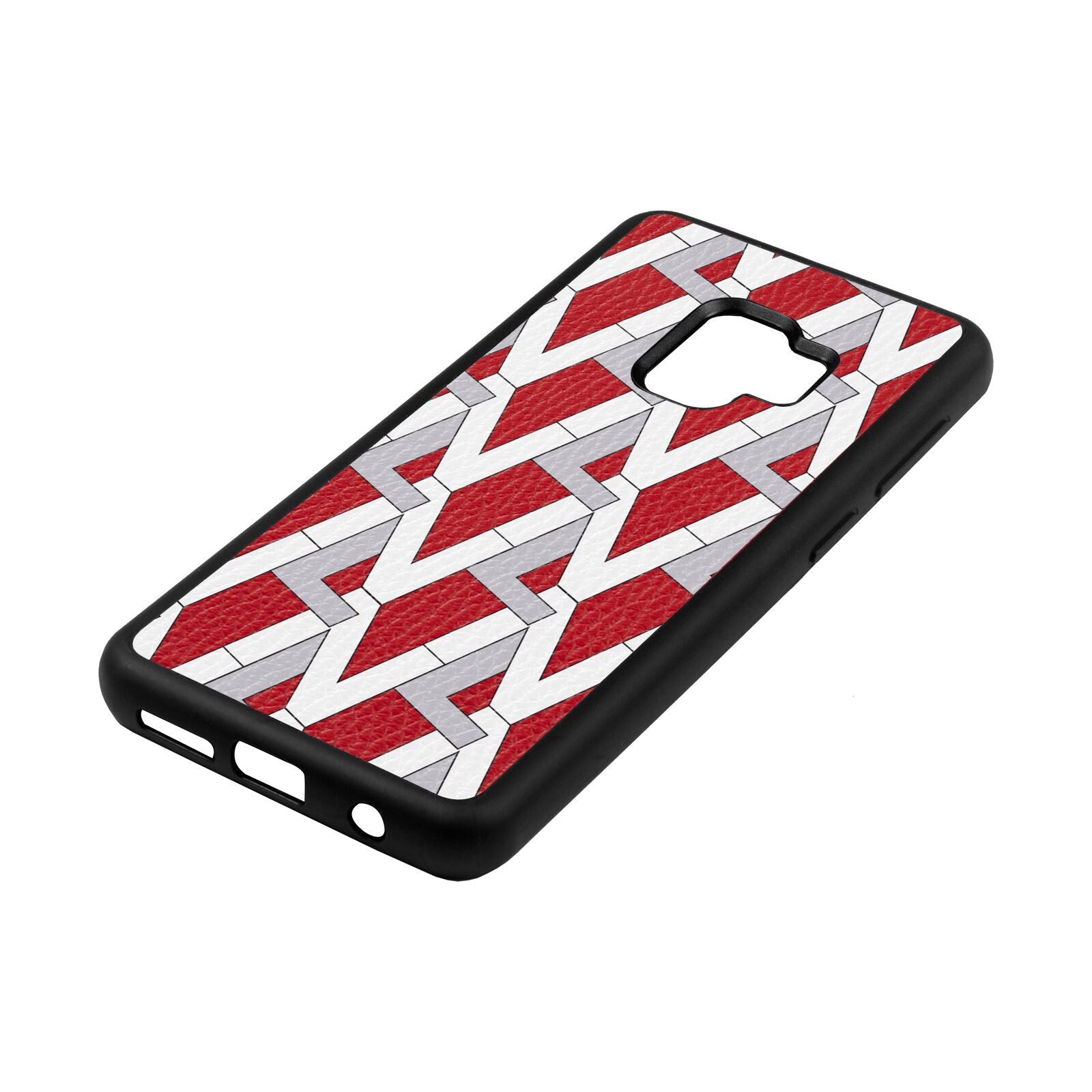 Logo Red Pebble Leather Samsung S9 Case Side Angle