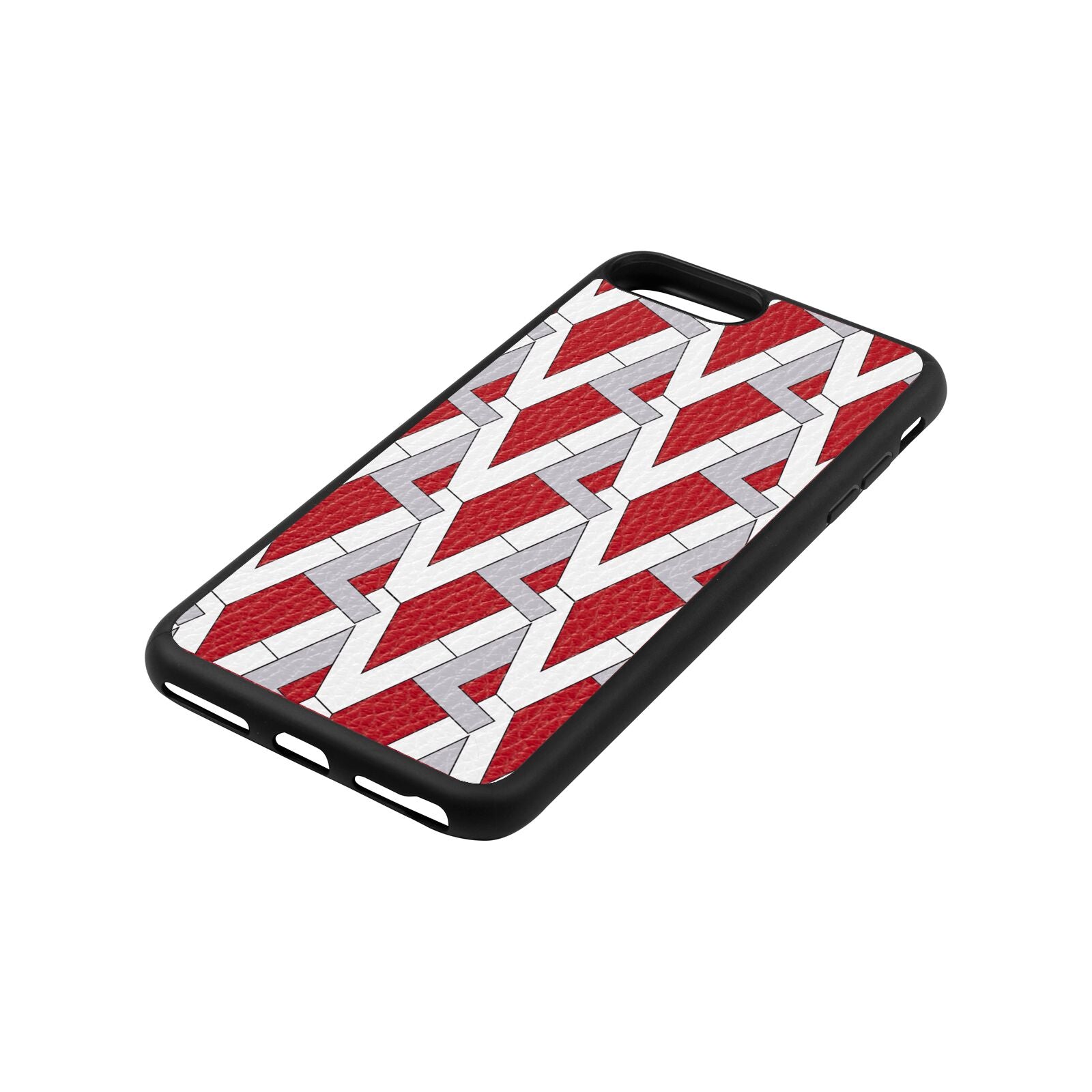 Logo Red Pebble Leather iPhone 8 Plus Case Side Angle