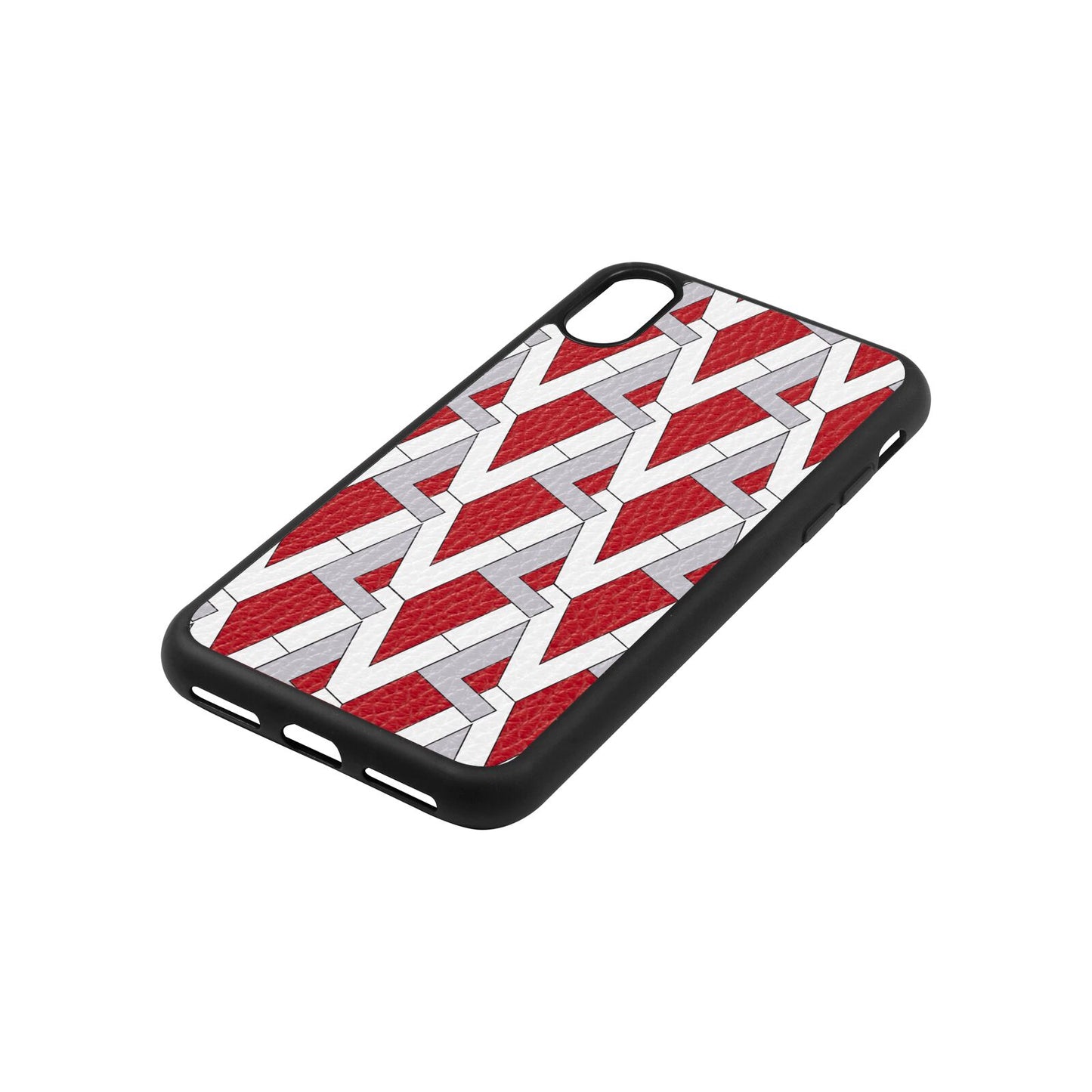 Logo Red Pebble Leather iPhone Xs Case Side Angle