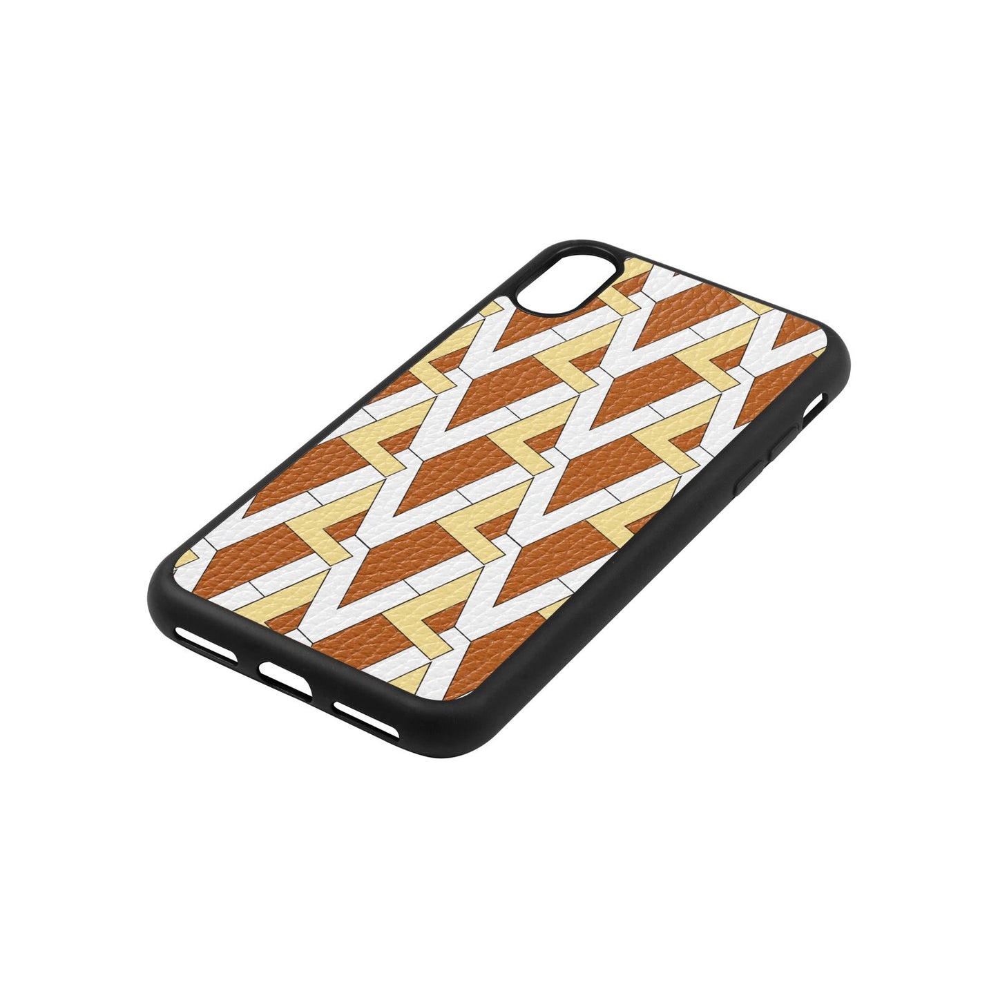 Logo Tan Pebble Leather iPhone Xs Case Side Angle