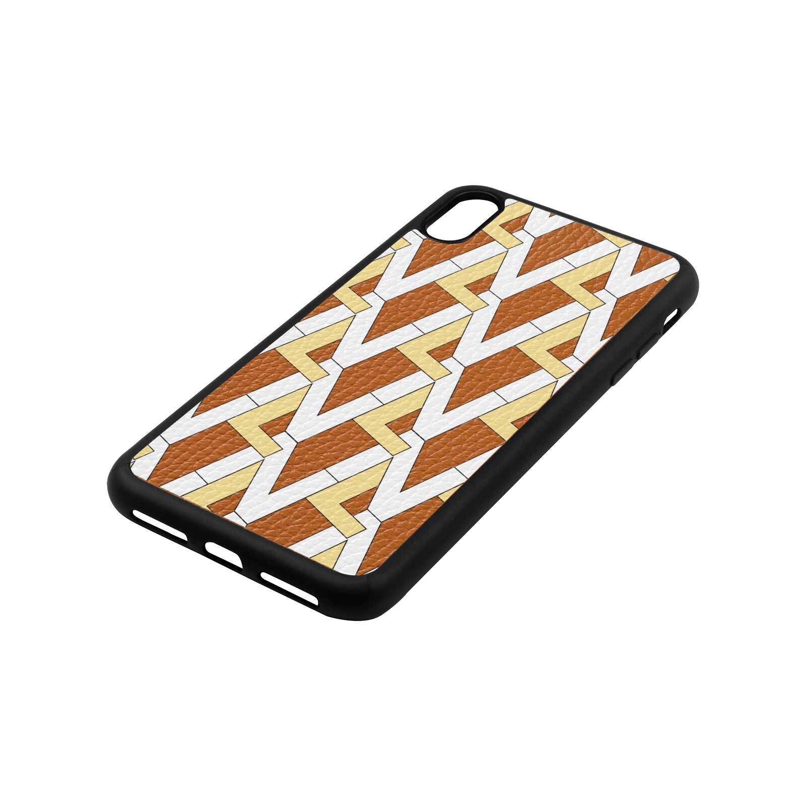 Logo Tan Pebble Leather iPhone Xs Max Case Side Angle