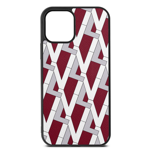 Logo Wine Red Saffiano Leather iPhone 12 Case