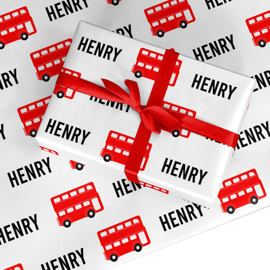 London Bus Print with Name Custom Wrapping Paper