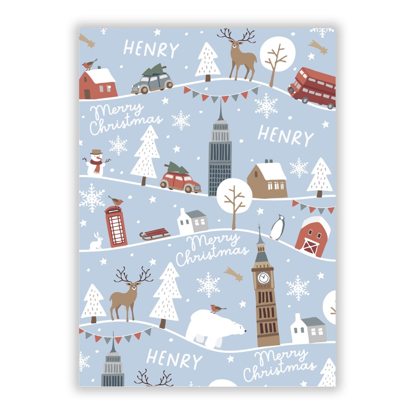London Christmas Scene Personalised A5 Flat Greetings Card