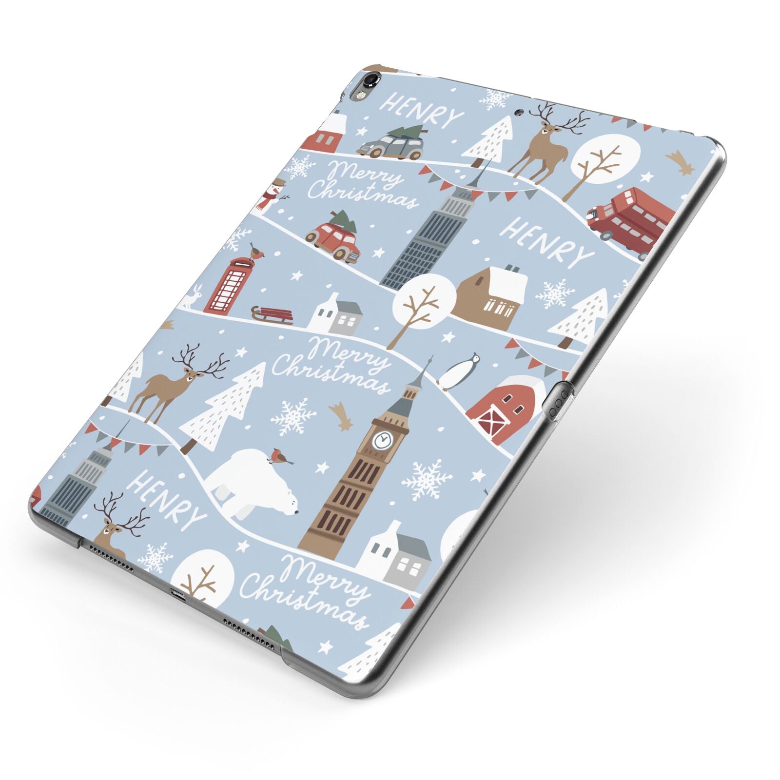 London Christmas Scene Personalised Apple iPad Case on Grey iPad Side View