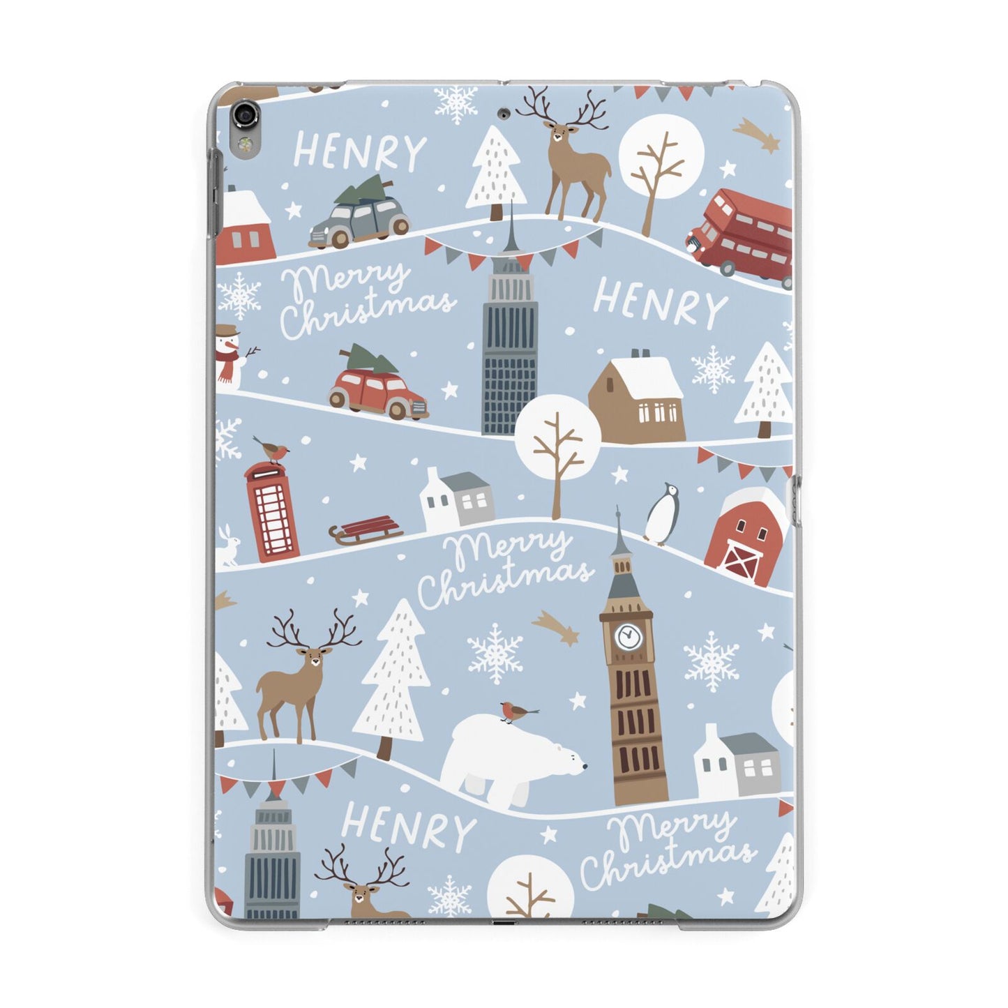 London Christmas Scene Personalised Apple iPad Grey Case