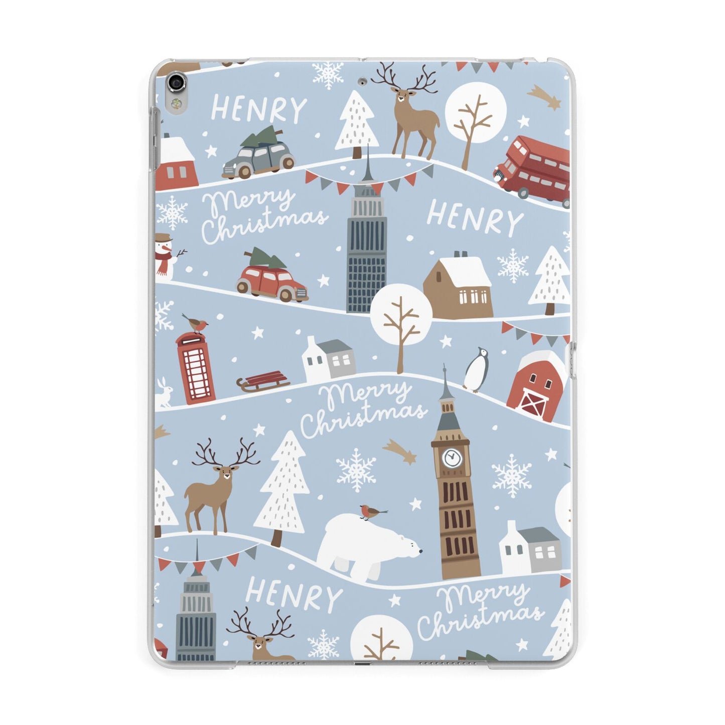 London Christmas Scene Personalised Apple iPad Silver Case