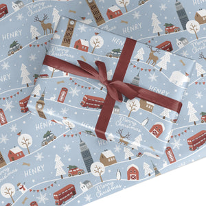 Personalisiertes Geschenkpapier mit Londoner Weihnachtsszene