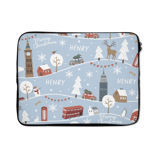London Christmas Scene Personalised Laptop Bag with Zip