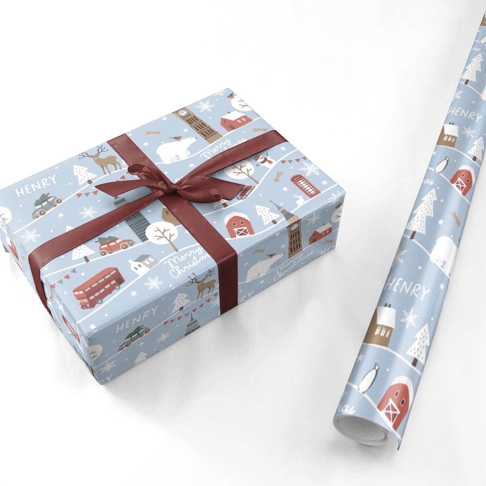 London Christmas Scene Personalised Personalised Wrapping Paper