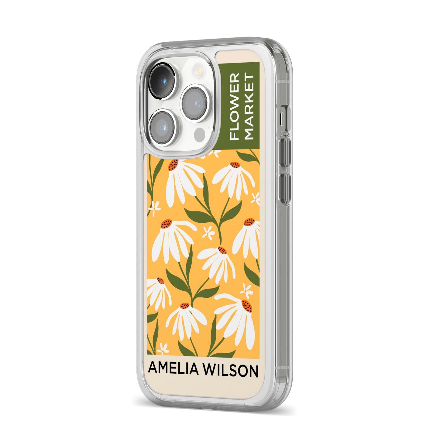 London Flower Market iPhone 14 Pro Clear Tough Case Silver Angled Image