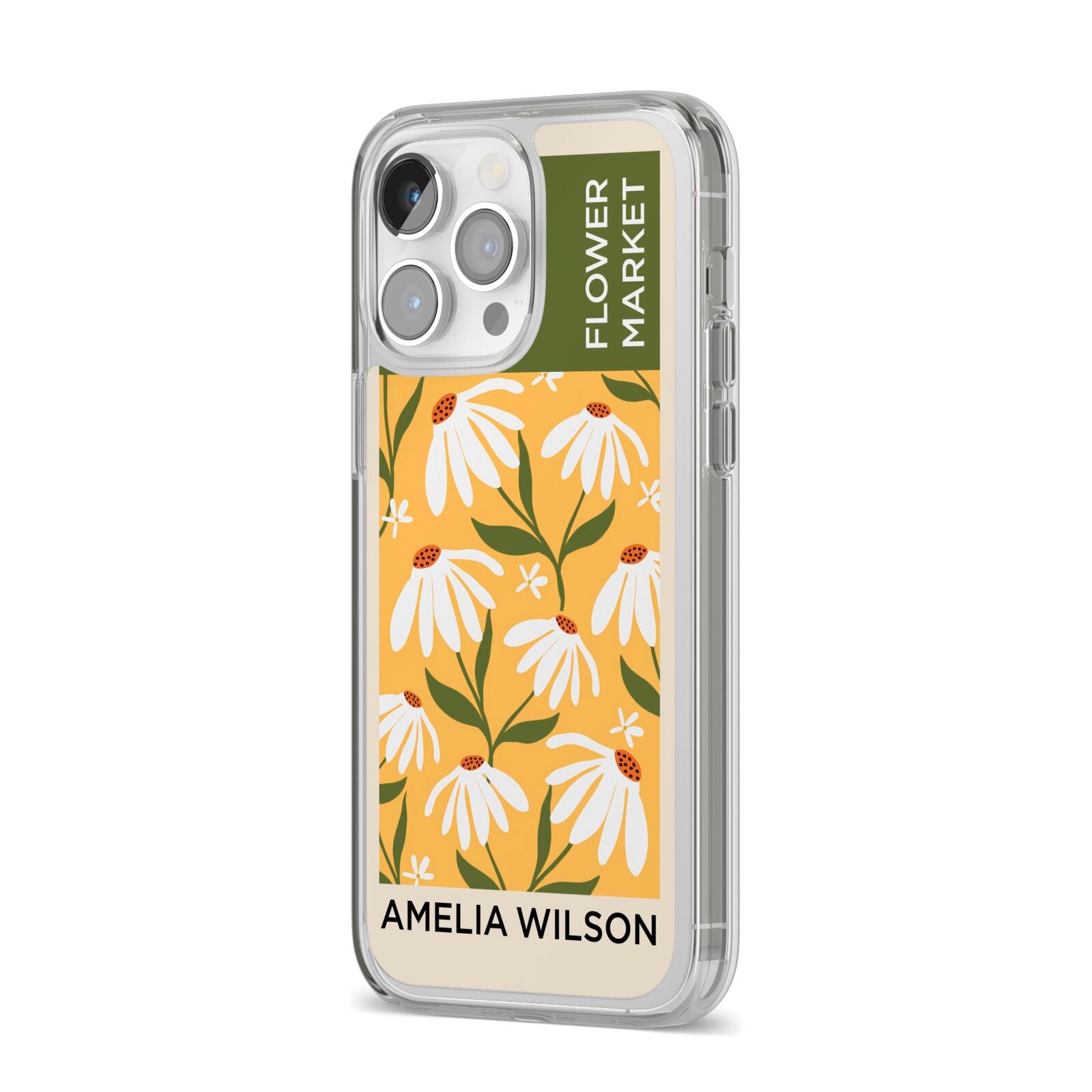 London Flower Market iPhone 14 Pro Max Clear Tough Case Silver Angled Image