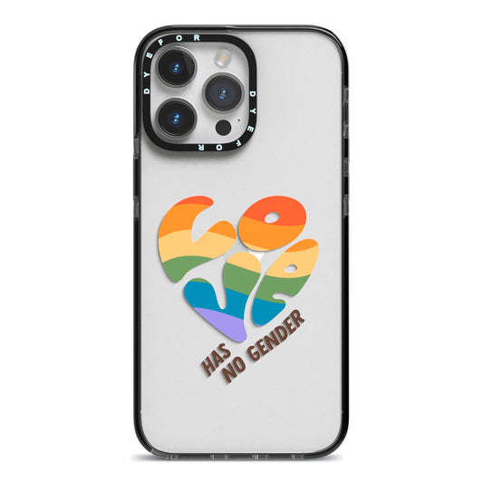 Love Has No Gender iPhone 14 Pro Max Black Impact Case on Silver phone