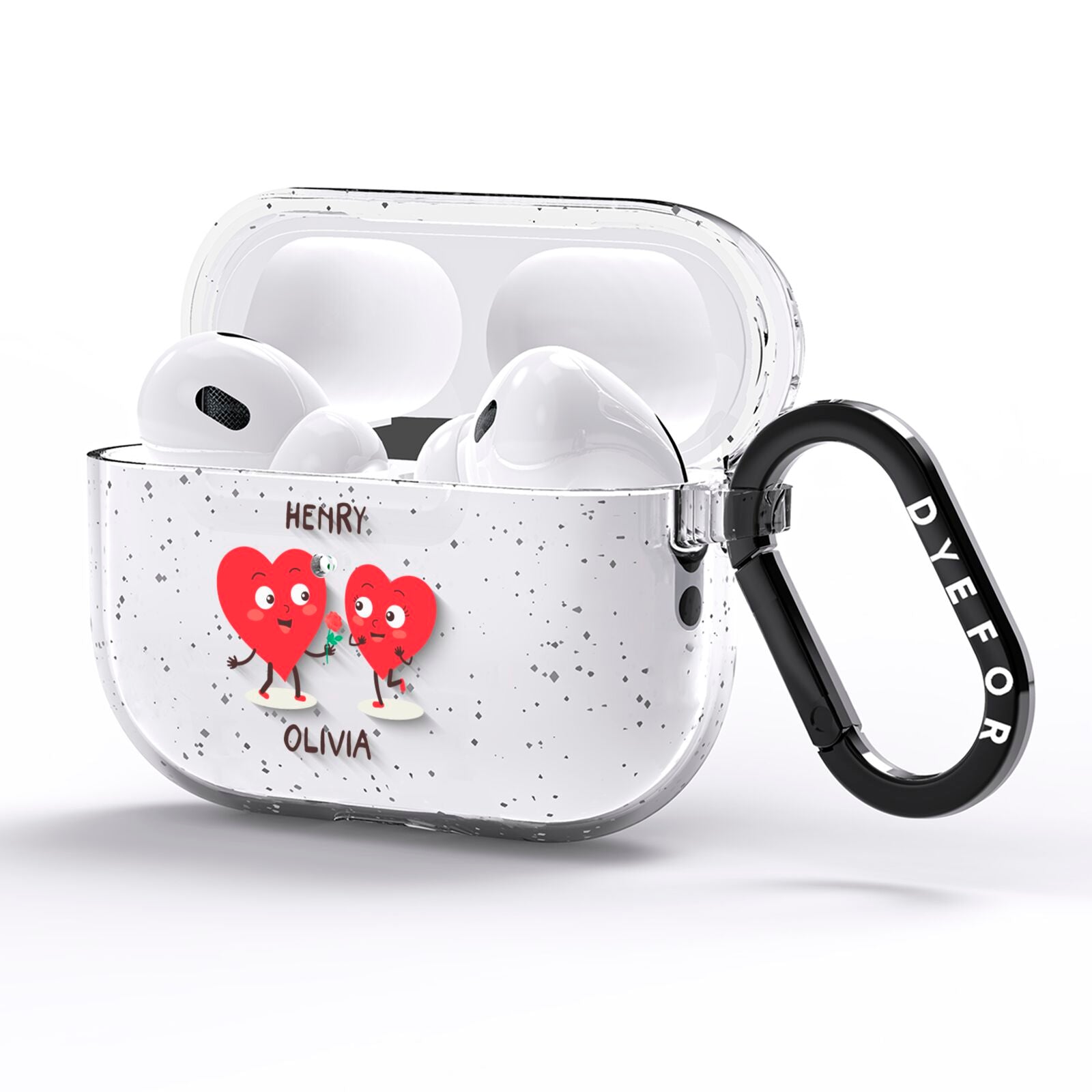 Love Heart Couples Custom AirPods Pro Glitter Case Side Image