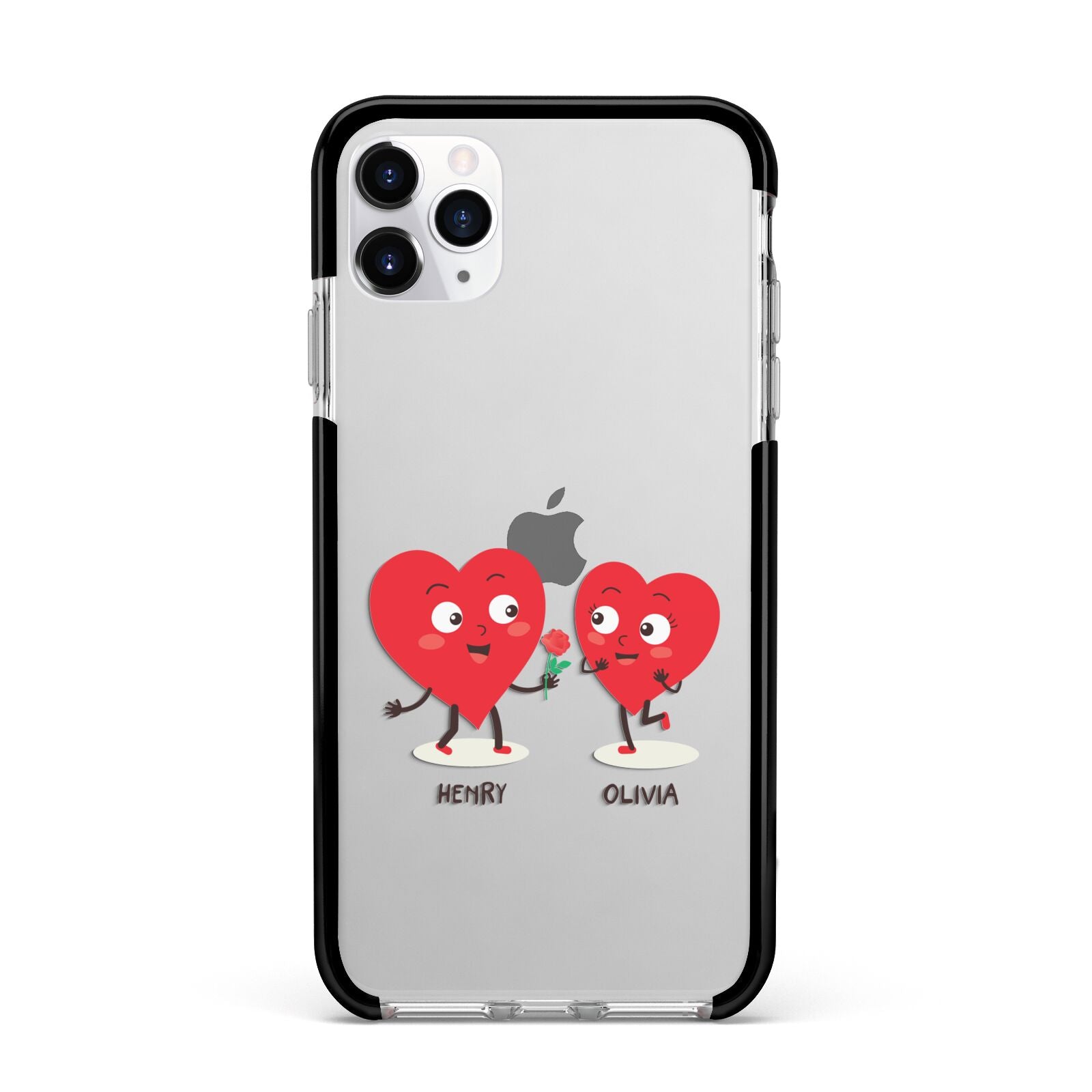 Love Heart Couples Custom Apple iPhone 11 Pro Max in Silver with Black Impact Case