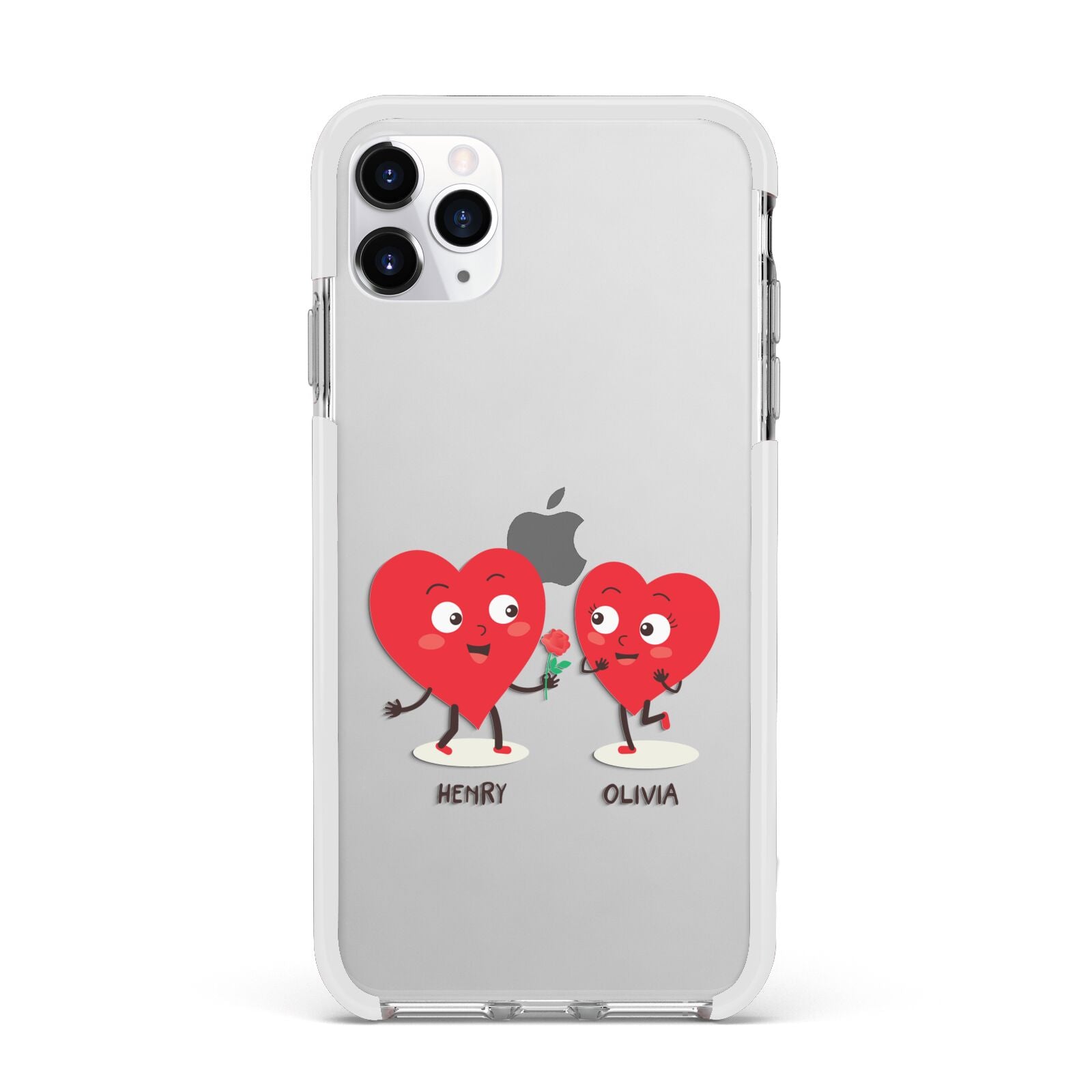 Love Heart Couples Custom Apple iPhone 11 Pro Max in Silver with White Impact Case