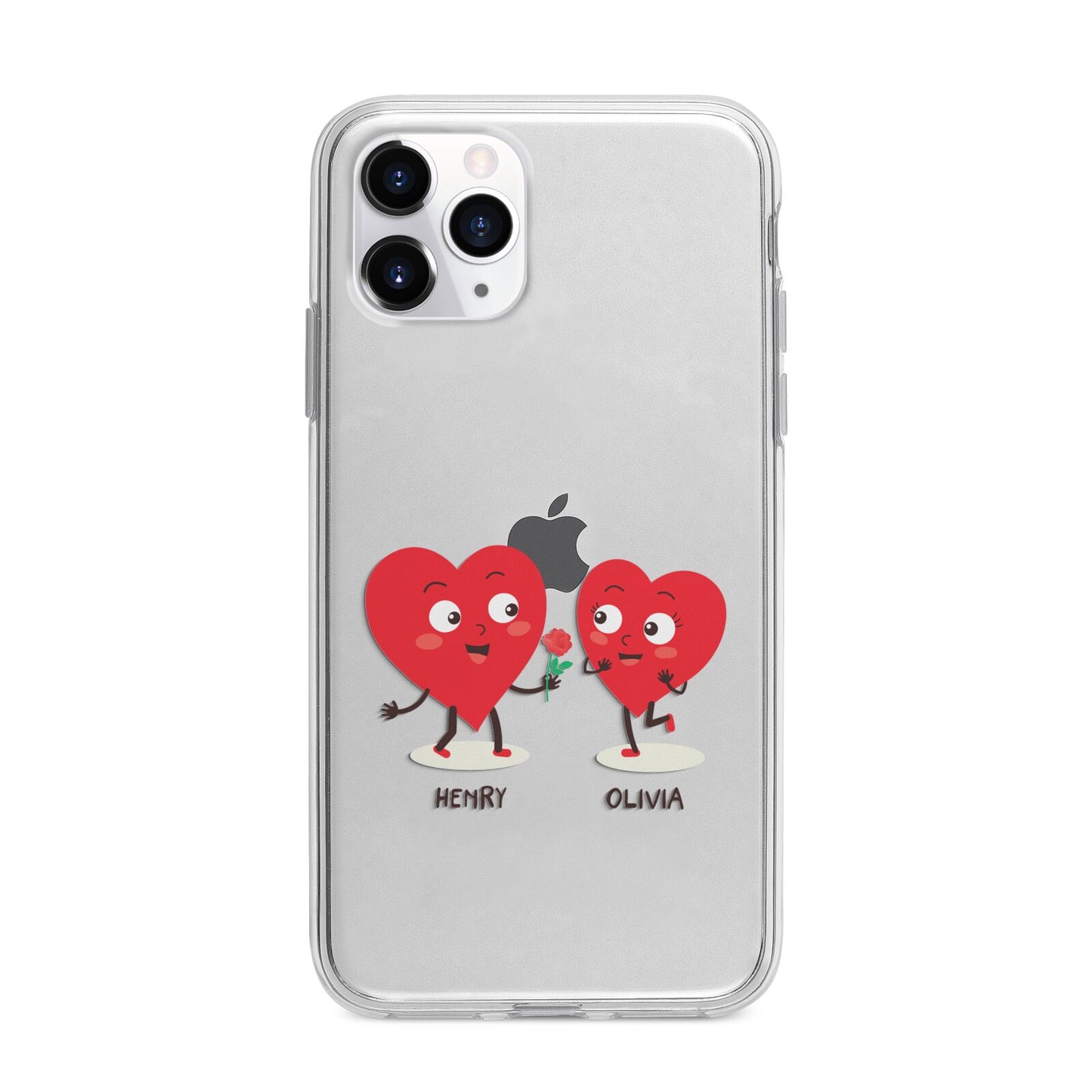 Love Heart Couples Custom Apple iPhone 11 Pro in Silver with Bumper Case