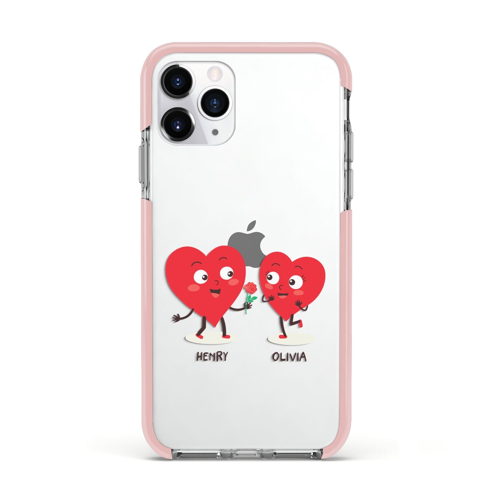Love Heart Couples Custom Apple iPhone 11 Pro in Silver with Pink Impact Case