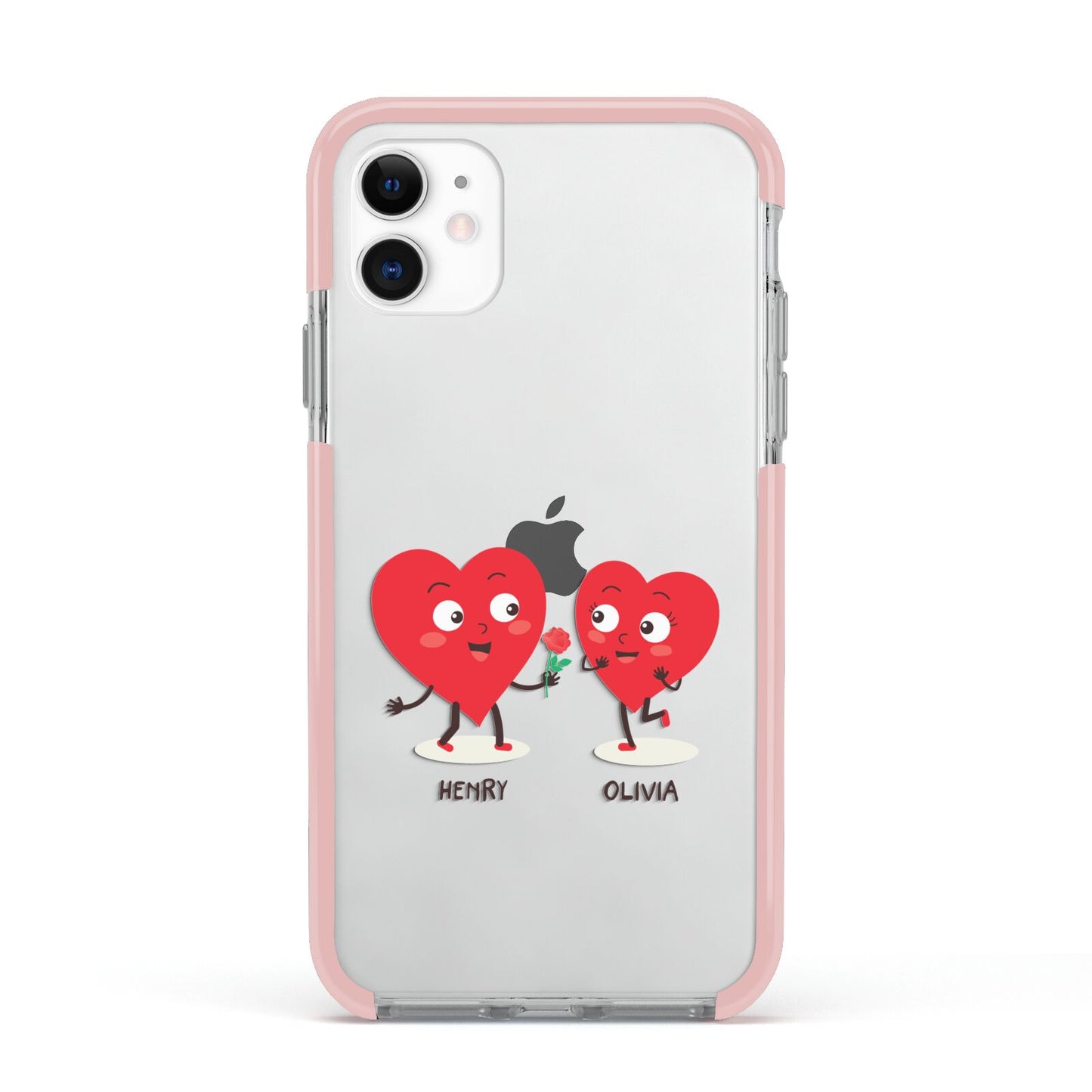 Love Heart Couples Custom Apple iPhone 11 in White with Pink Impact Case