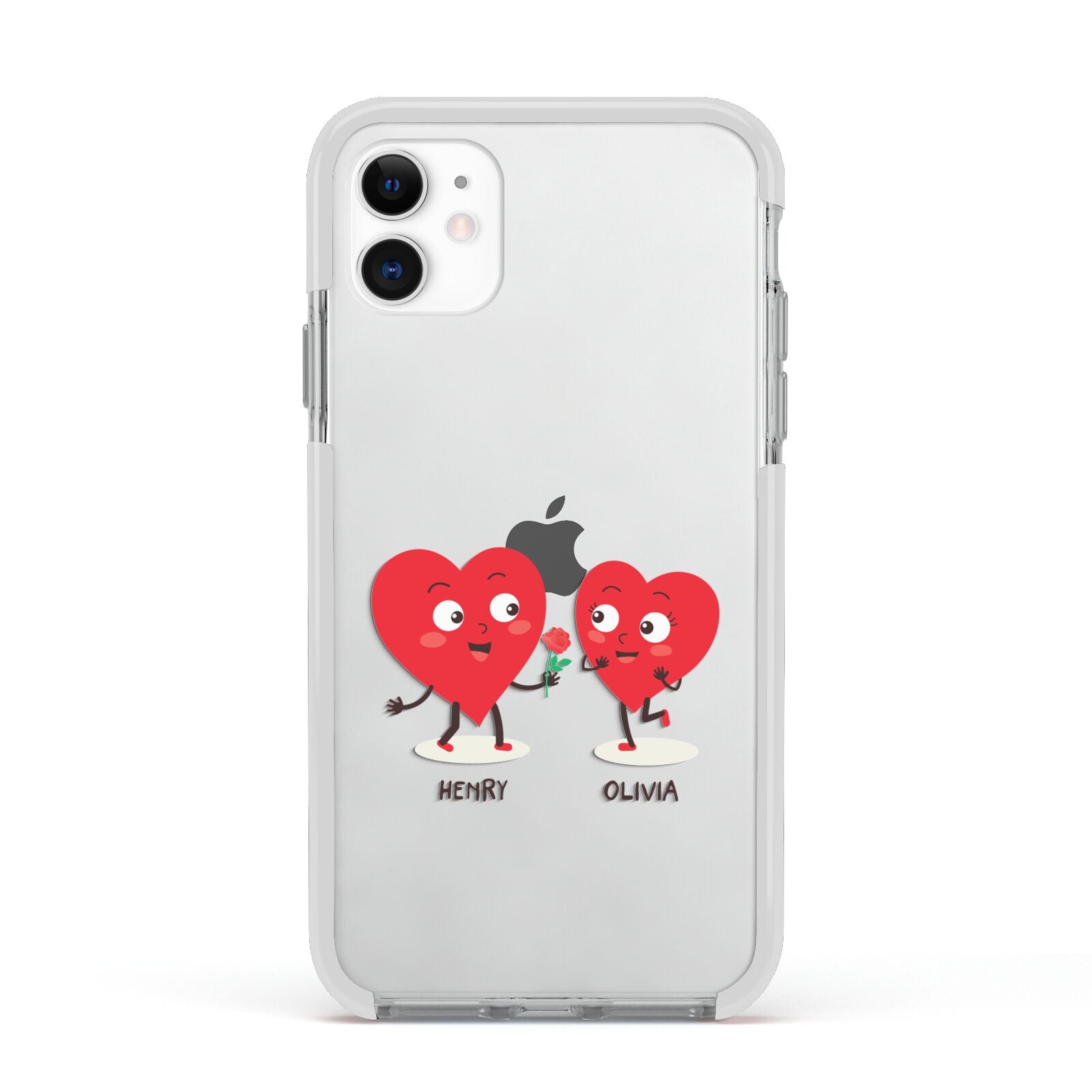 Love Heart Couples Custom Apple iPhone 11 in White with White Impact Case