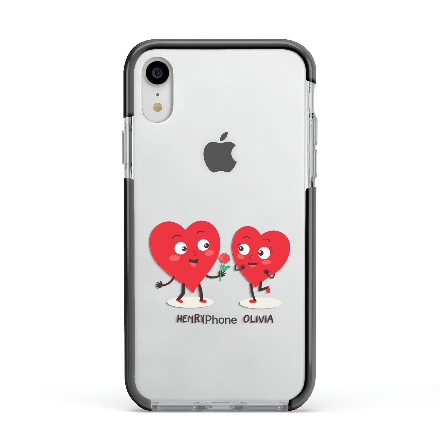 Love Heart Couples Custom Apple iPhone XR Impact Case Black Edge on Silver Phone