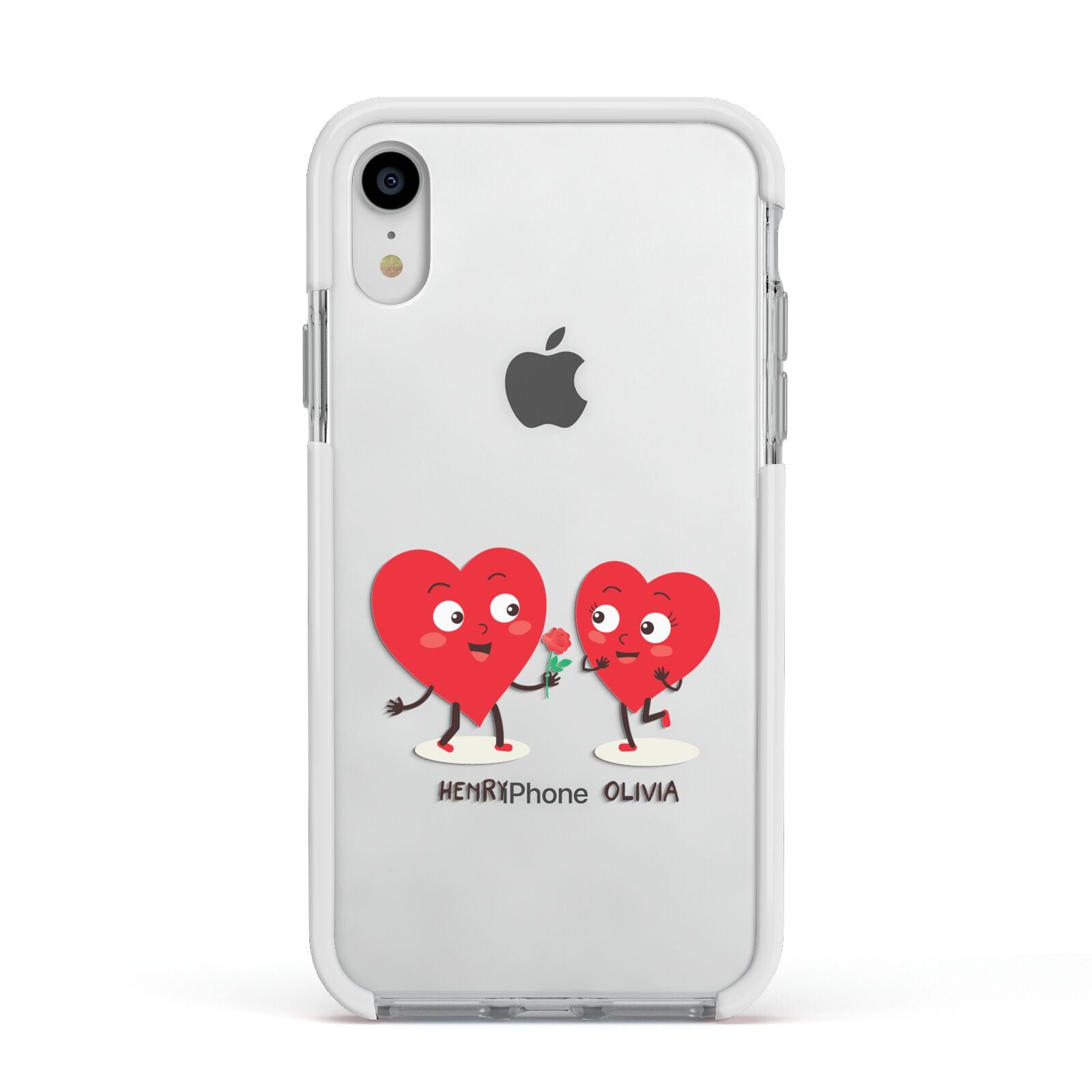 Love Heart Couples Custom Apple iPhone XR Impact Case White Edge on Silver Phone