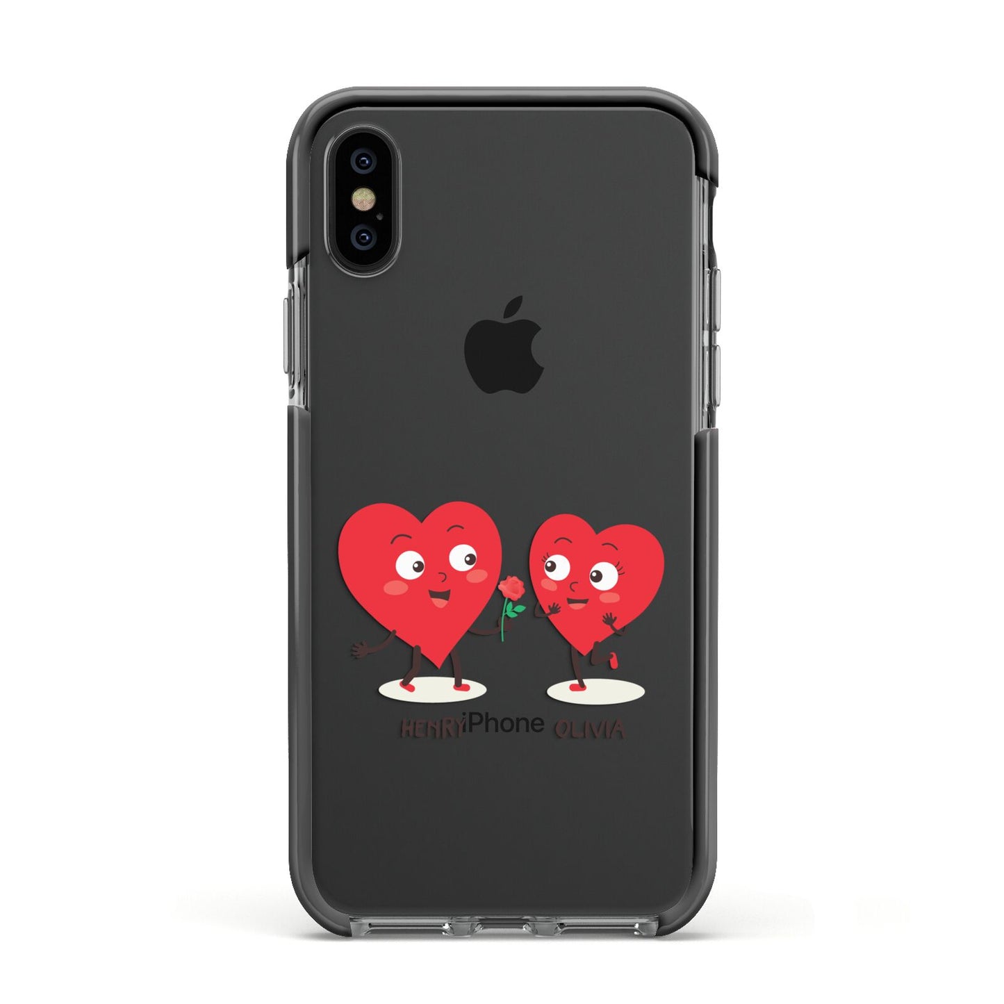 Love Heart Couples Custom Apple iPhone Xs Impact Case Black Edge on Black Phone