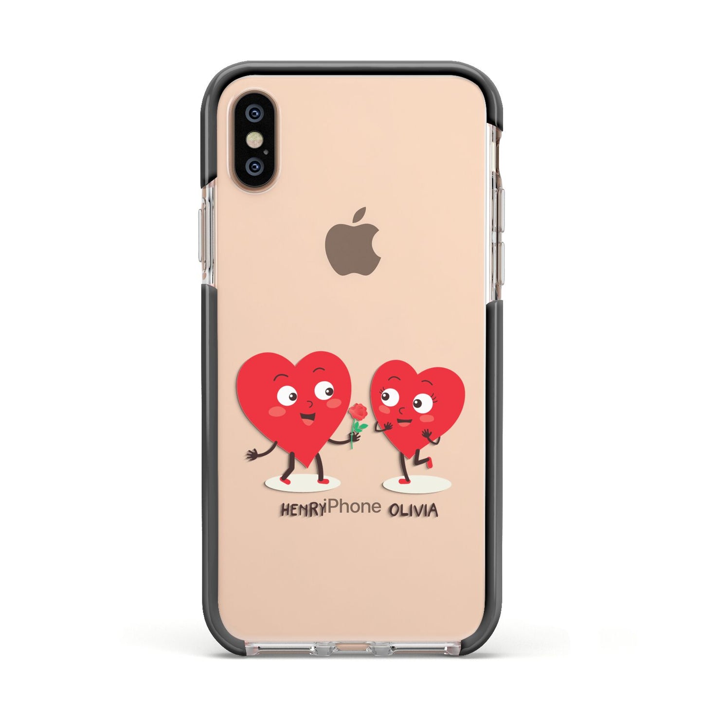 Love Heart Couples Custom Apple iPhone Xs Impact Case Black Edge on Gold Phone