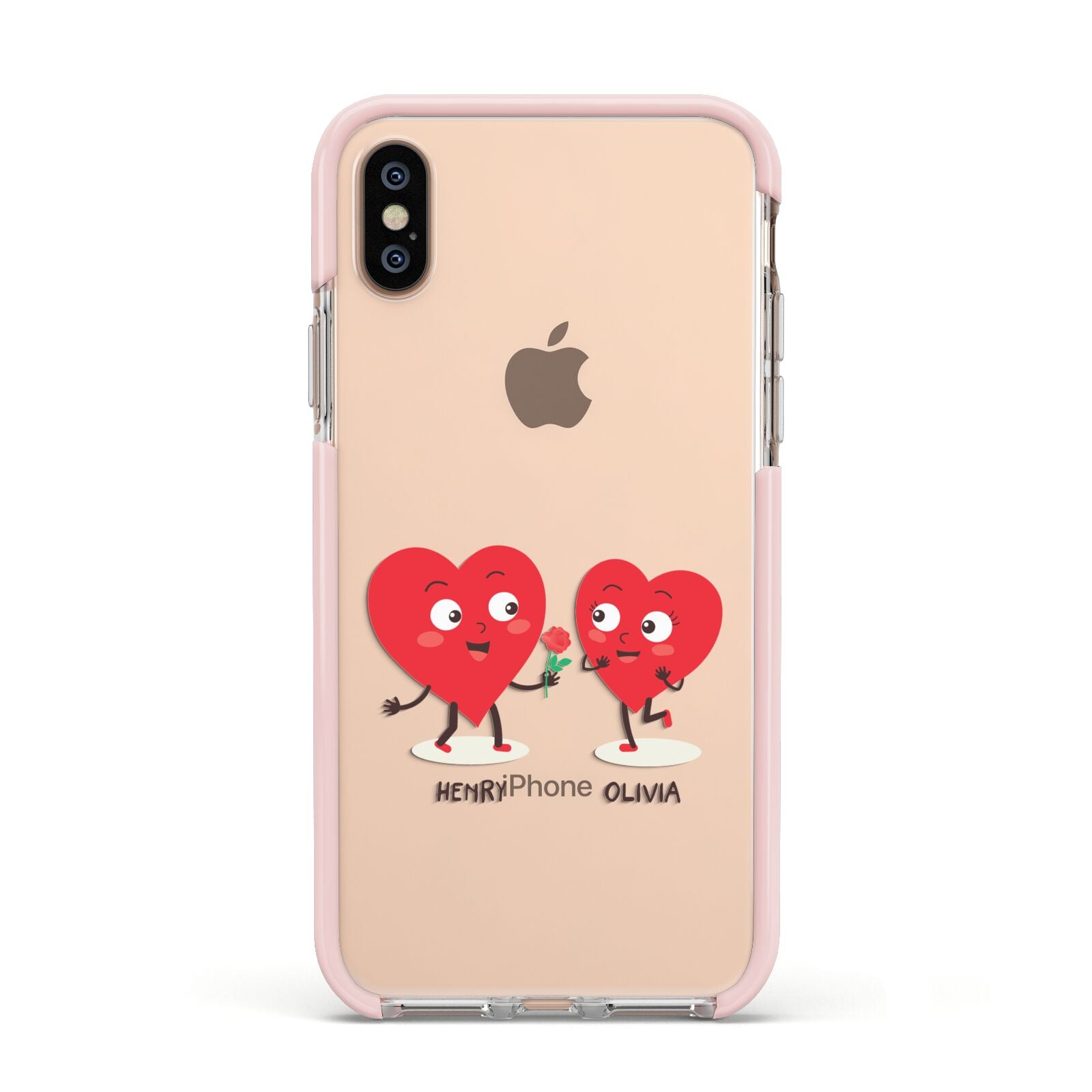 Love Heart Couples Custom Apple iPhone Xs Impact Case Pink Edge on Gold Phone
