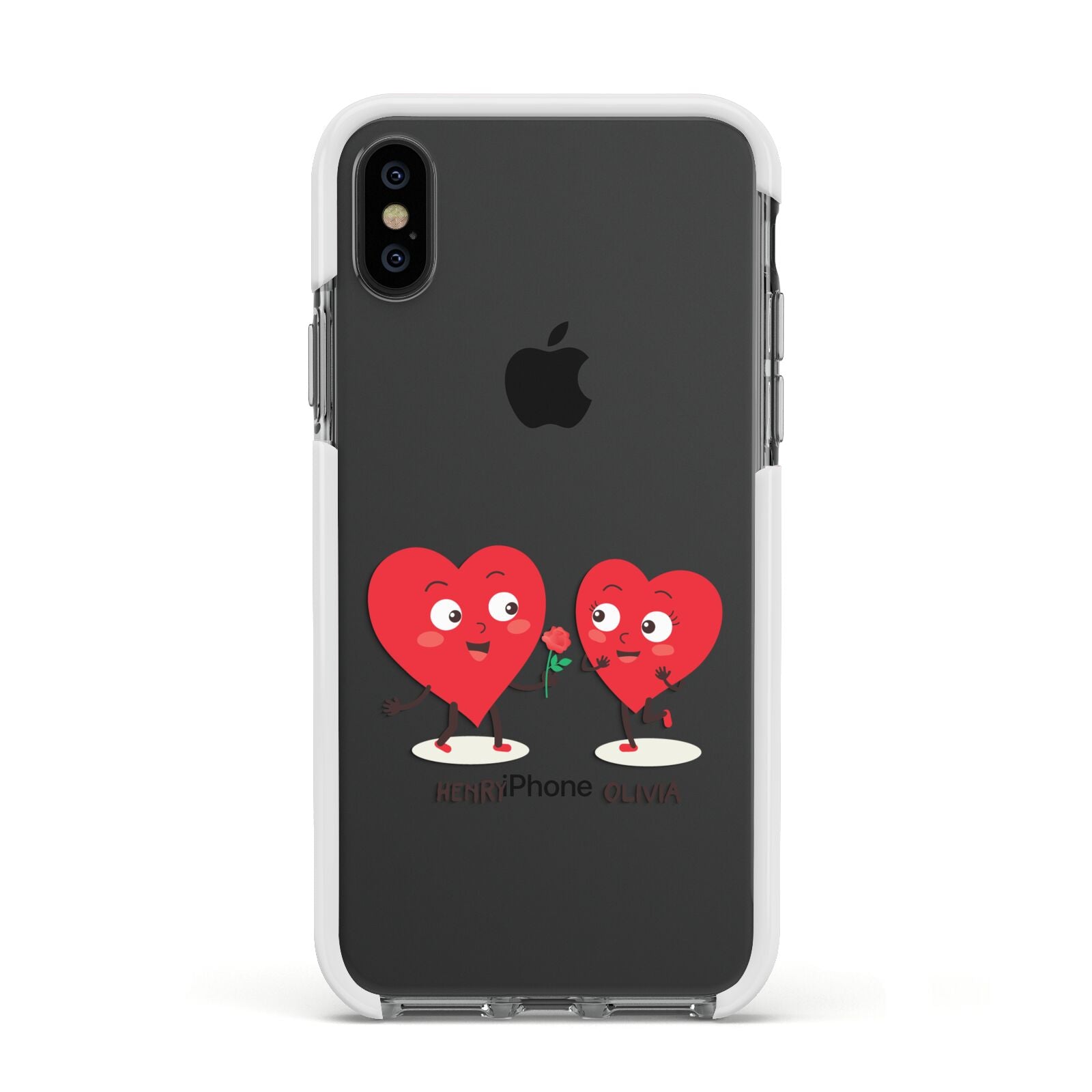 Love Heart Couples Custom Apple iPhone Xs Impact Case White Edge on Black Phone