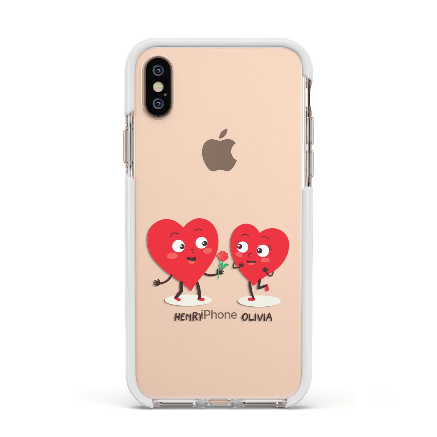Love Heart Couples Custom Apple iPhone Xs Impact Case White Edge on Gold Phone