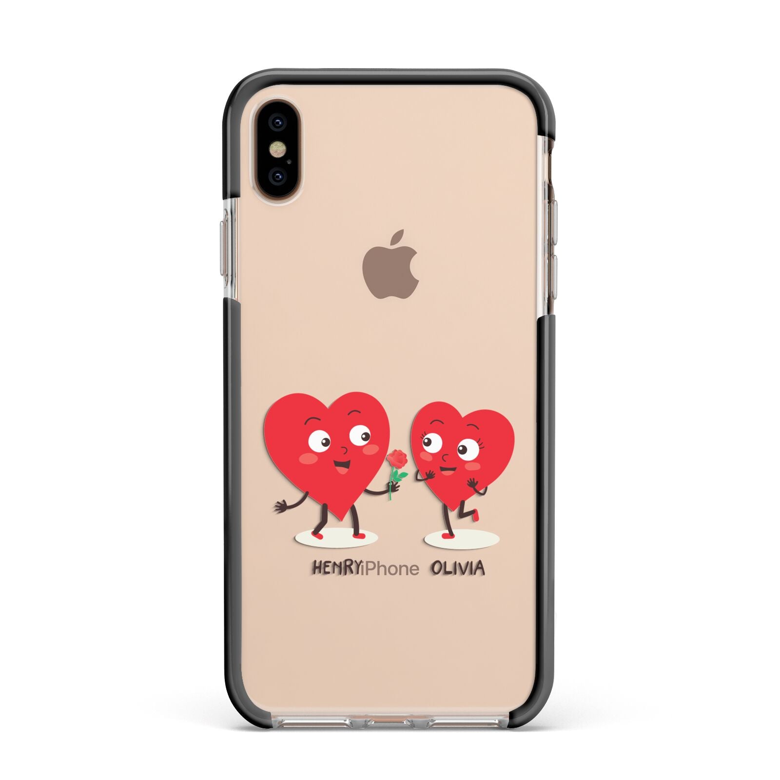 Love Heart Couples Custom Apple iPhone Xs Max Impact Case Black Edge on Gold Phone