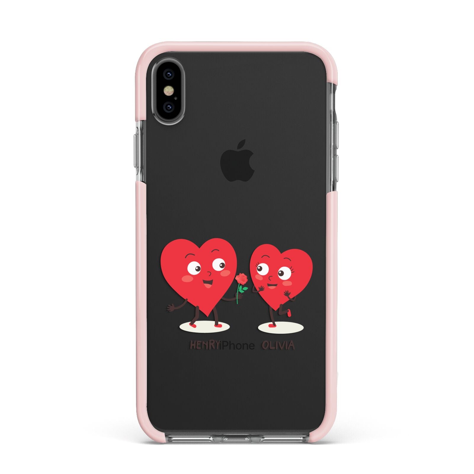 Love Heart Couples Custom Apple iPhone Xs Max Impact Case Pink Edge on Black Phone