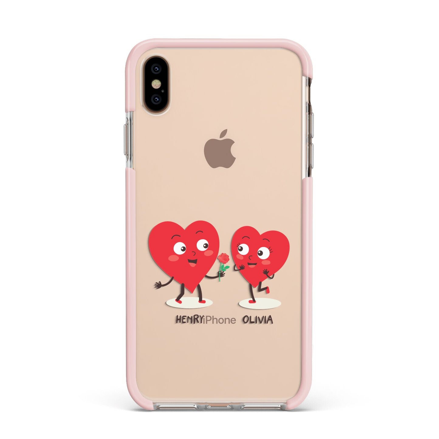 Love Heart Couples Custom Apple iPhone Xs Max Impact Case Pink Edge on Gold Phone