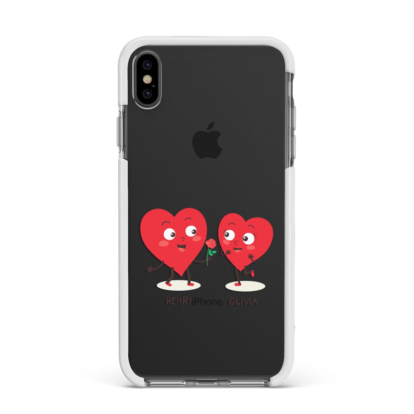 Love Heart Couples Custom Apple iPhone Xs Max Impact Case White Edge on Black Phone