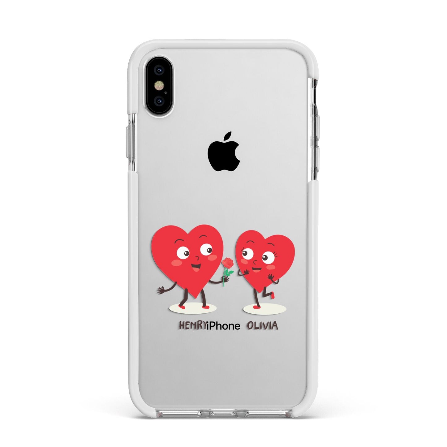 Love Heart Couples Custom Apple iPhone Xs Max Impact Case White Edge on Silver Phone