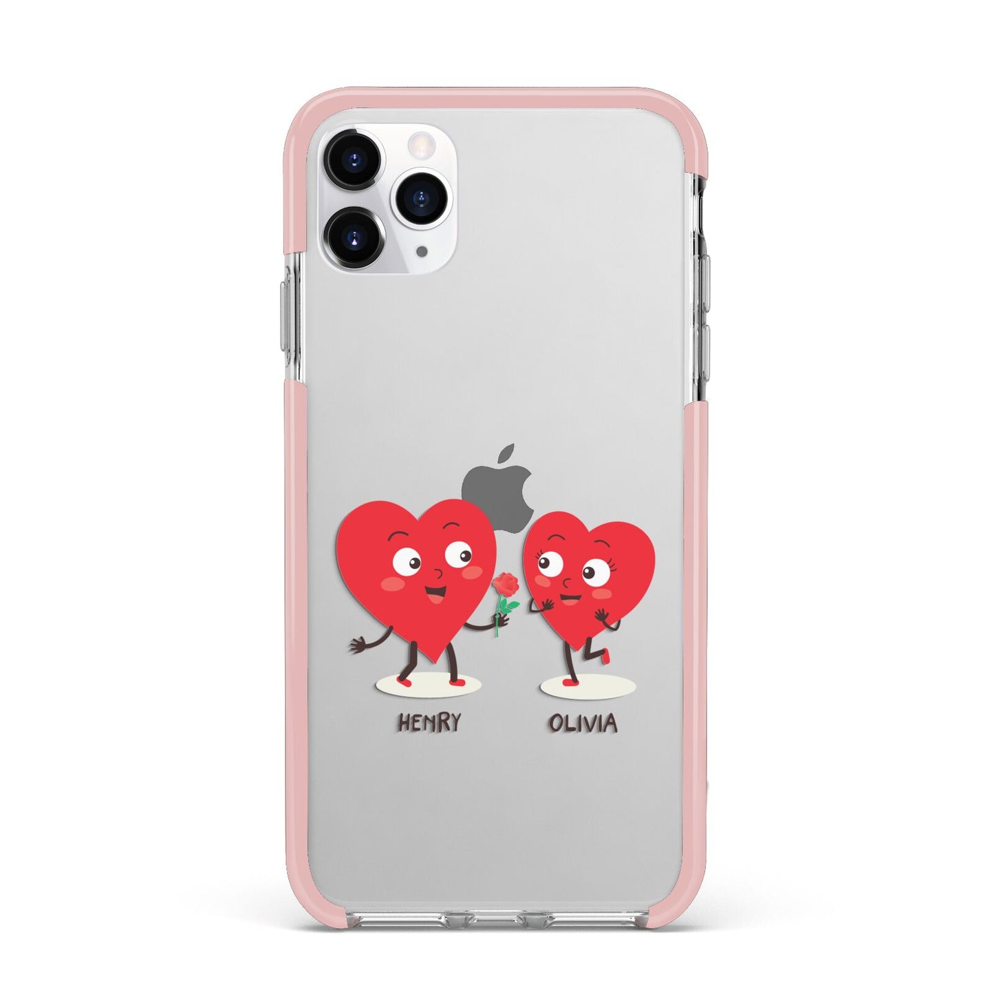 Love Heart Couples Custom iPhone 11 Pro Max Impact Pink Edge Case