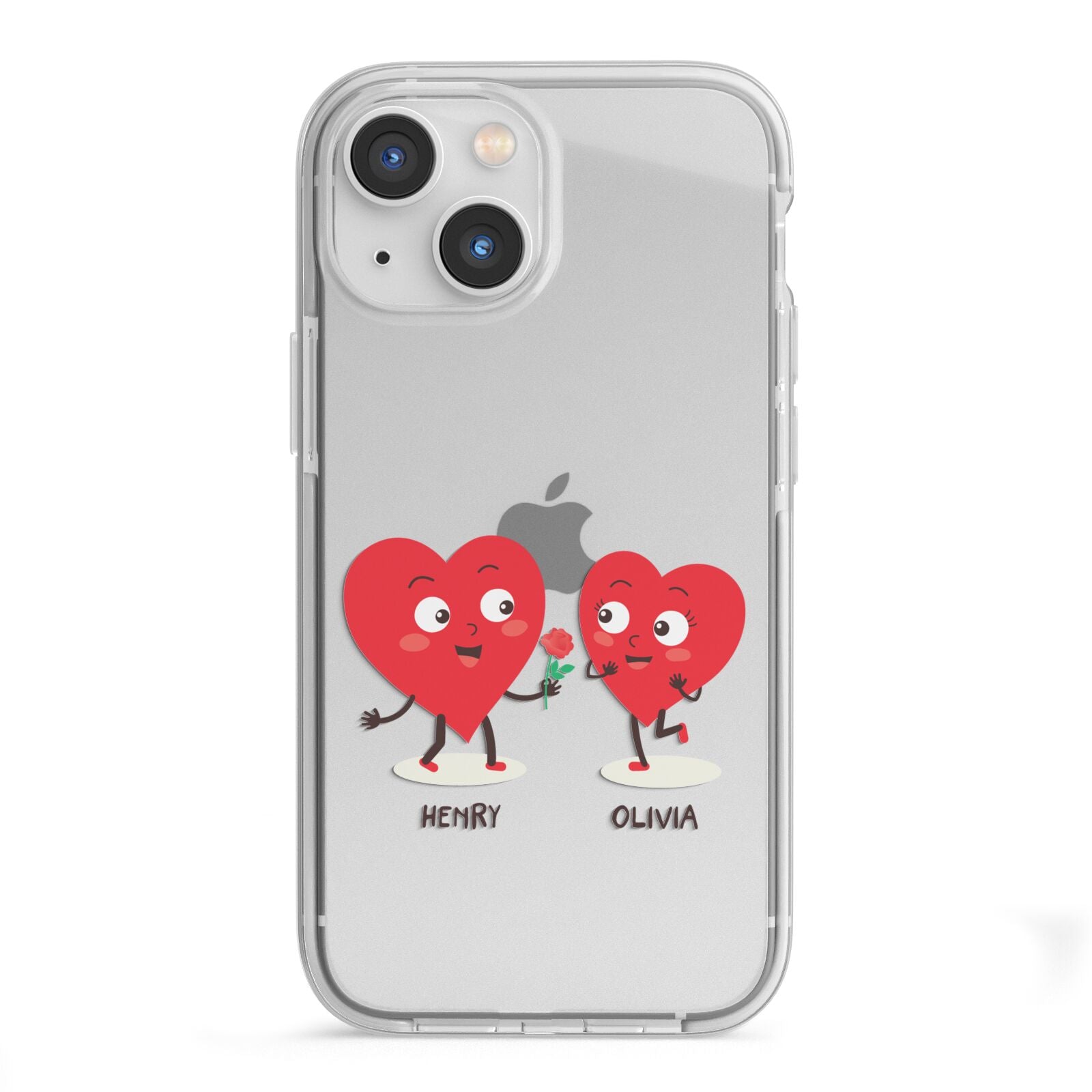 Love Heart Couples Custom iPhone 13 Mini TPU Impact Case with White Edges