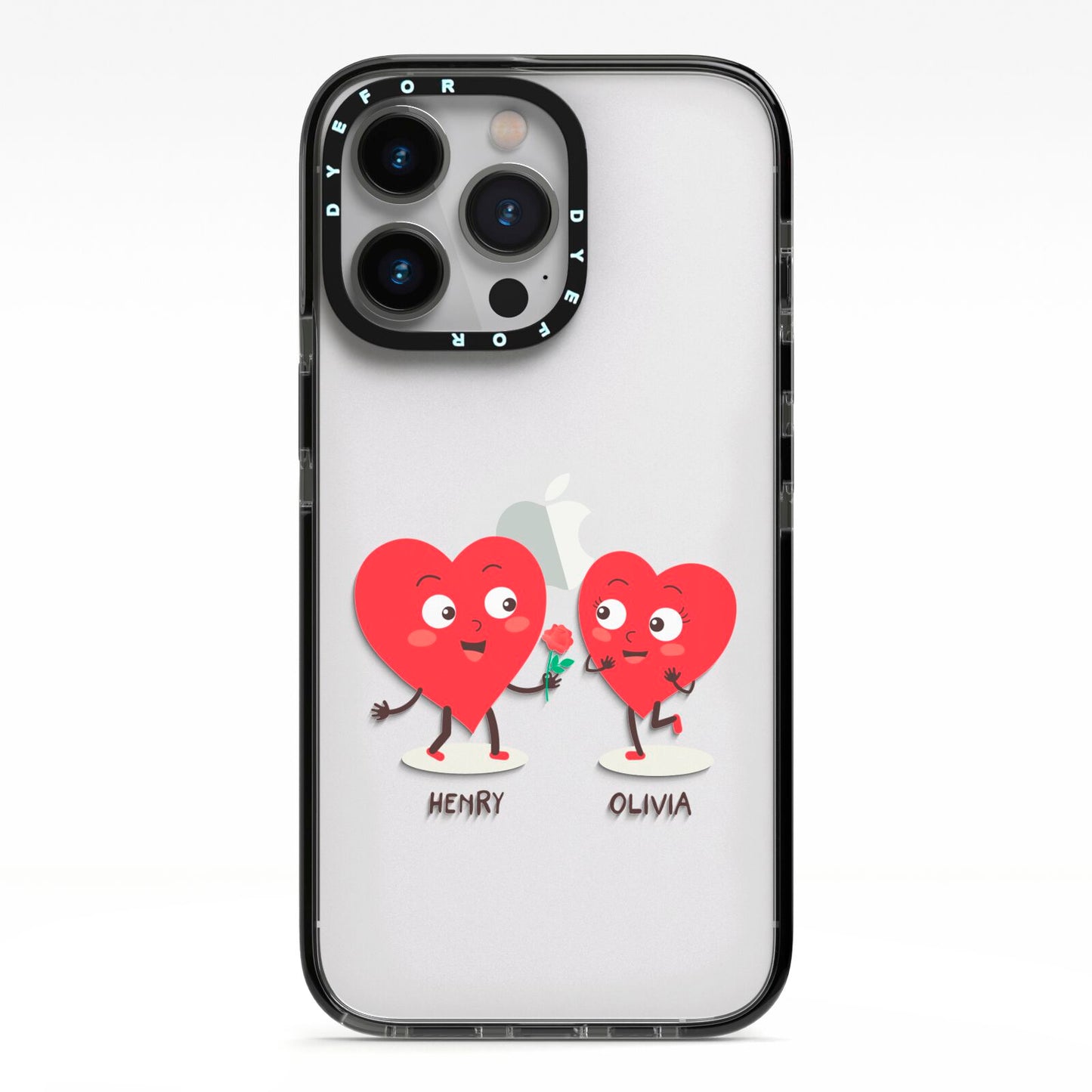 Love Heart Couples Custom iPhone 13 Pro Black Impact Case on Silver phone
