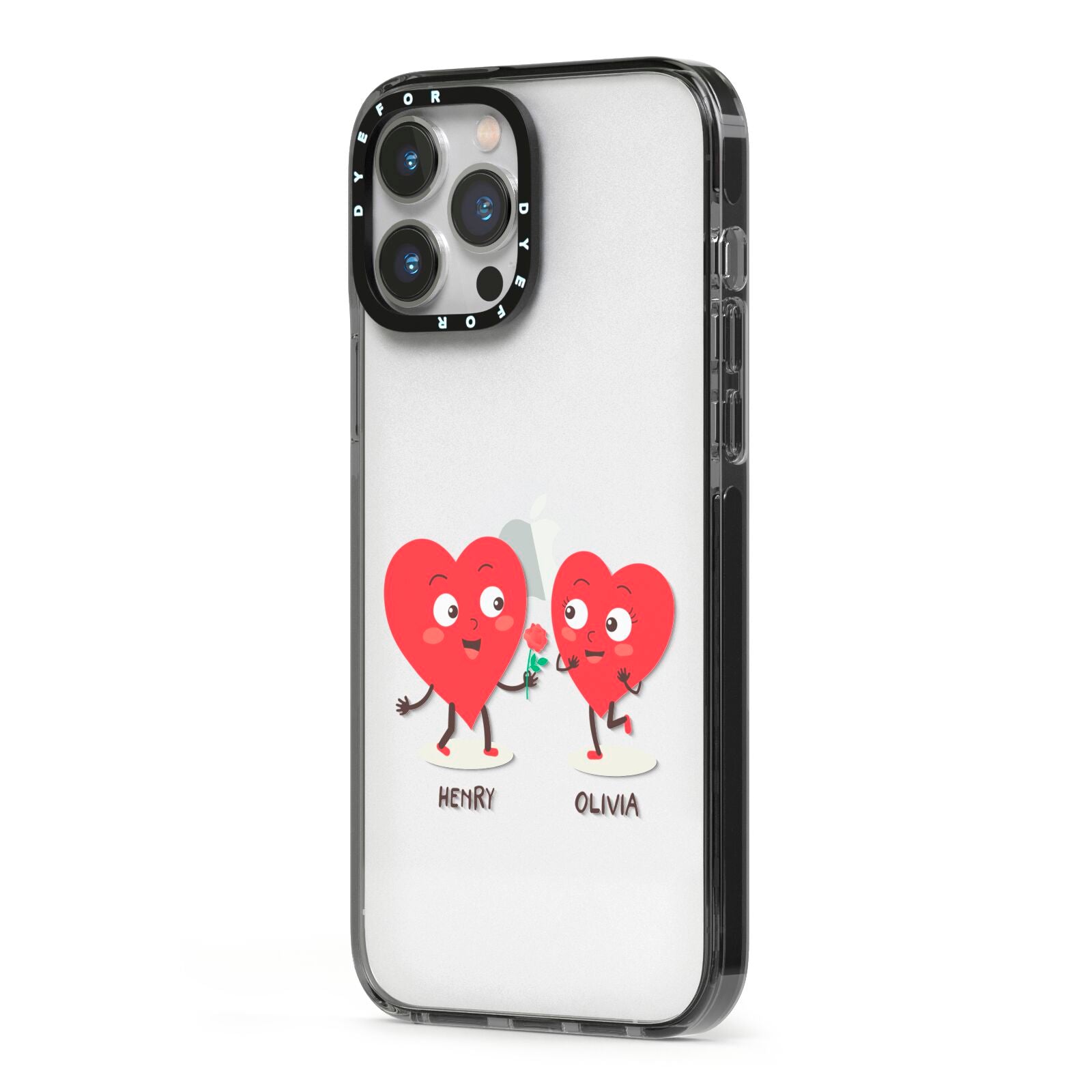 Love Heart Couples Custom iPhone 13 Pro Max Black Impact Case Side Angle on Silver phone