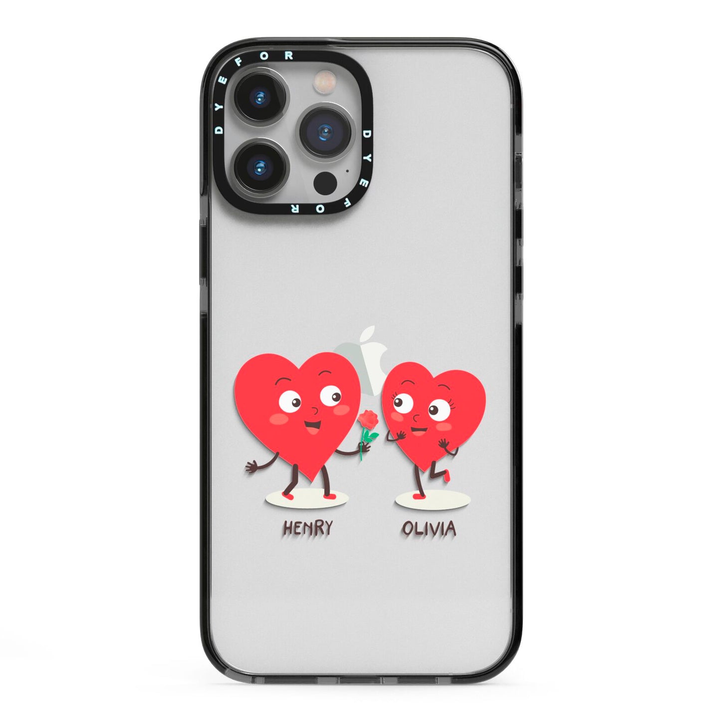 Love Heart Couples Custom iPhone 13 Pro Max Black Impact Case on Silver phone
